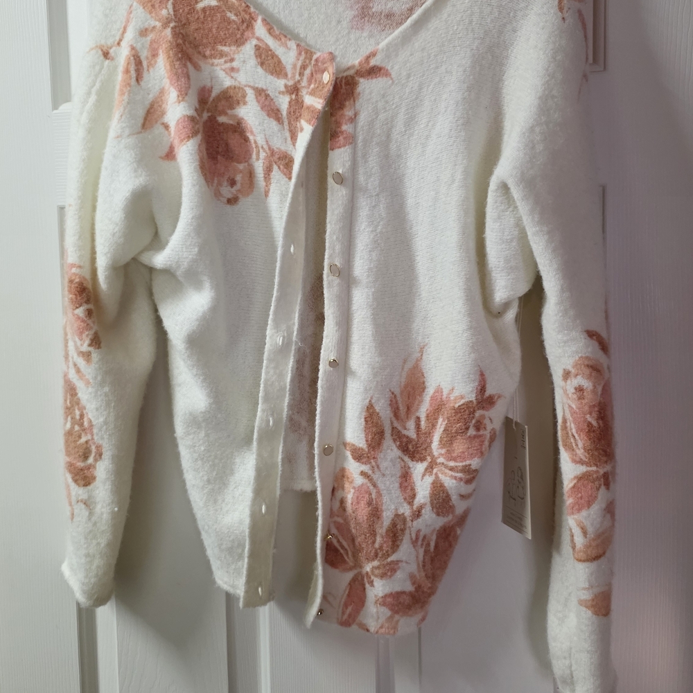 Floral White and Pink Women's Sweater